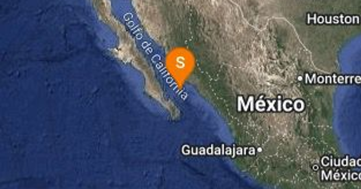 Mapa del Golfo de California con ubicación del sismo cerca de Los Mochis, Sinaloa.
