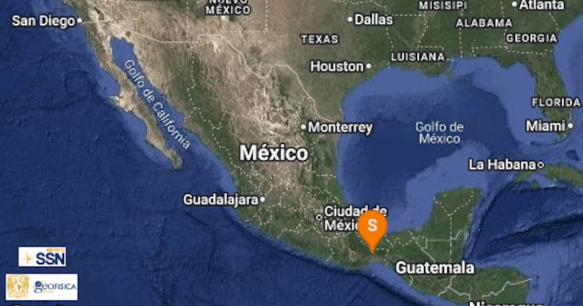 Mapa de México con ubicación del sismo en San Pedro Pochutla, Oaxaca