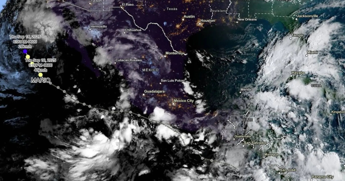 Mapa meteorológico del Golfo de México con tormenta 'MARIO'