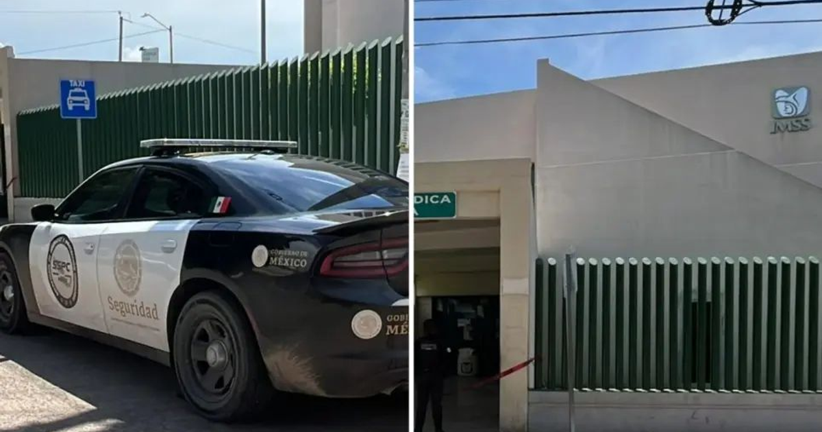Vehículo de policía mexicano frente a clínica en Culiacán tras ataque a joven trans
