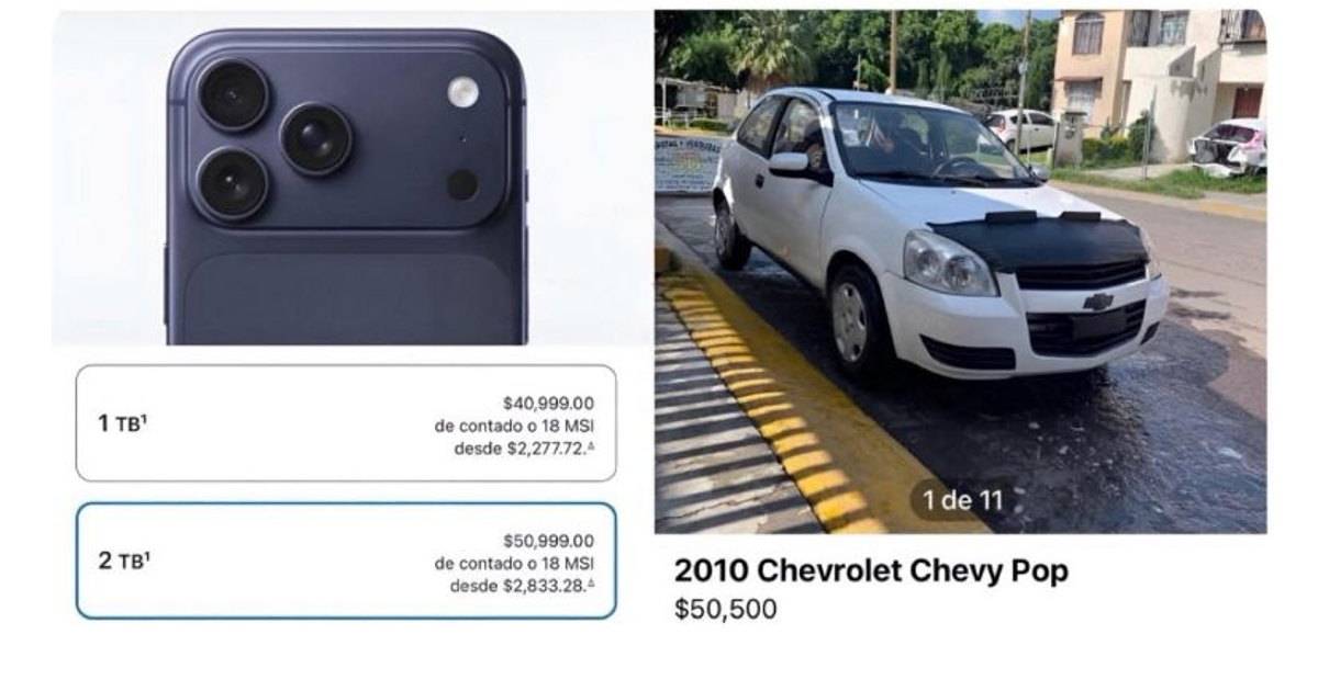 Comparación de precios entre iPhone 17 y Chevy Pop 2010
