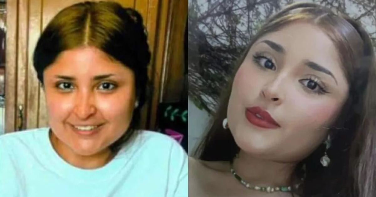 Dos fotografías de Anyella Cota Santos, una maestra desaparecida en Mazatlán, Sinaloa, mostrando un antes y después.