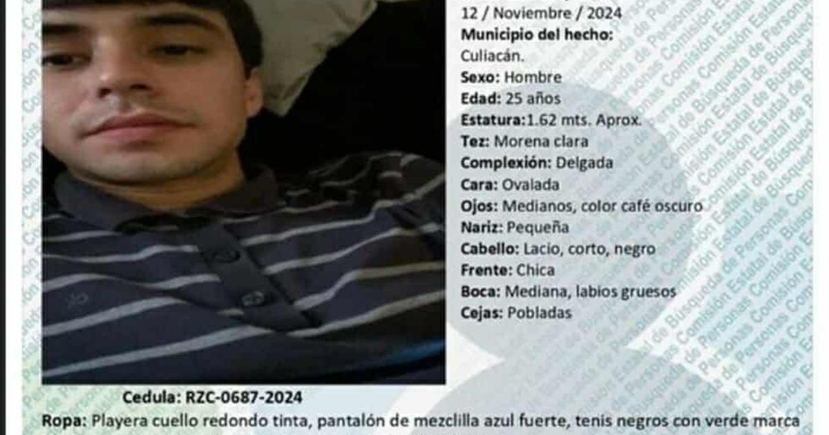 Documento con características físicas de Carlos Alfonso Castillo Pacheco, desaparecido en Culiacán.