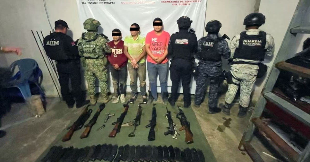 Operativo de seguridad en Chiapas con detenidos y armas incautadas
