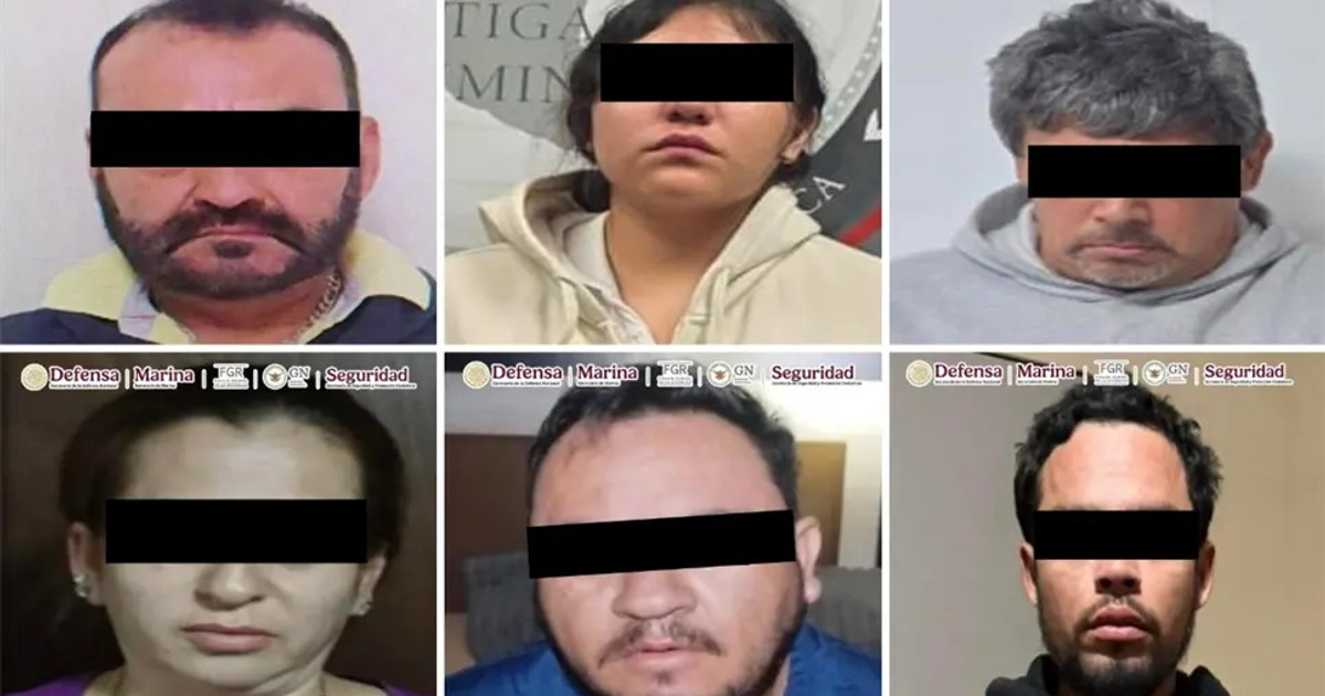 Retratos de detenidos en operativo de seguridad en Durango con caras parcialmente cubiertas.