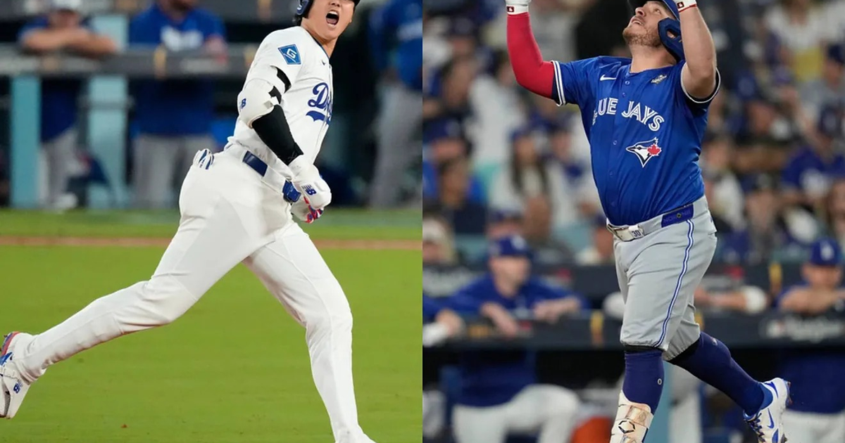Jugadores de los Dodgers y Blue Jays celebrando en el Juego 3 de la Serie Mundial 2023