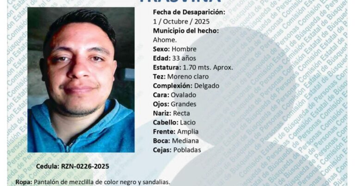 Cartel de búsqueda de Ernesto Alonso Escalante Trasviña, desaparecido en Los Mochis, Sinaloa.