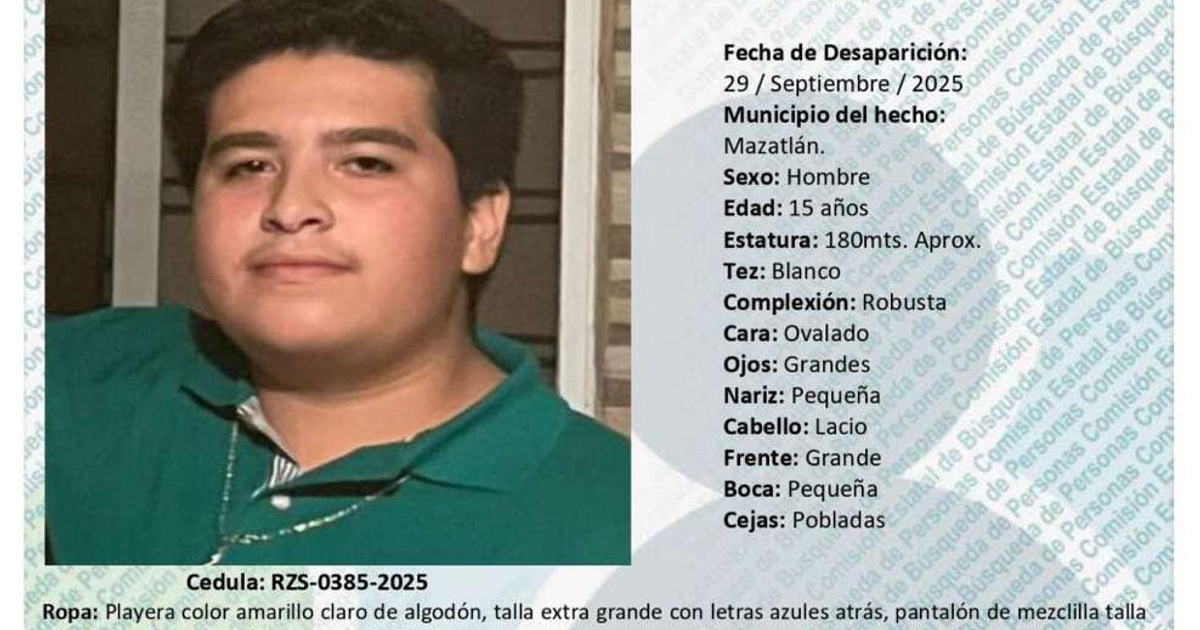 Cartel de búsqueda de Ernesto Espinoza Lizárraga, desaparecido en Mazatlán.
