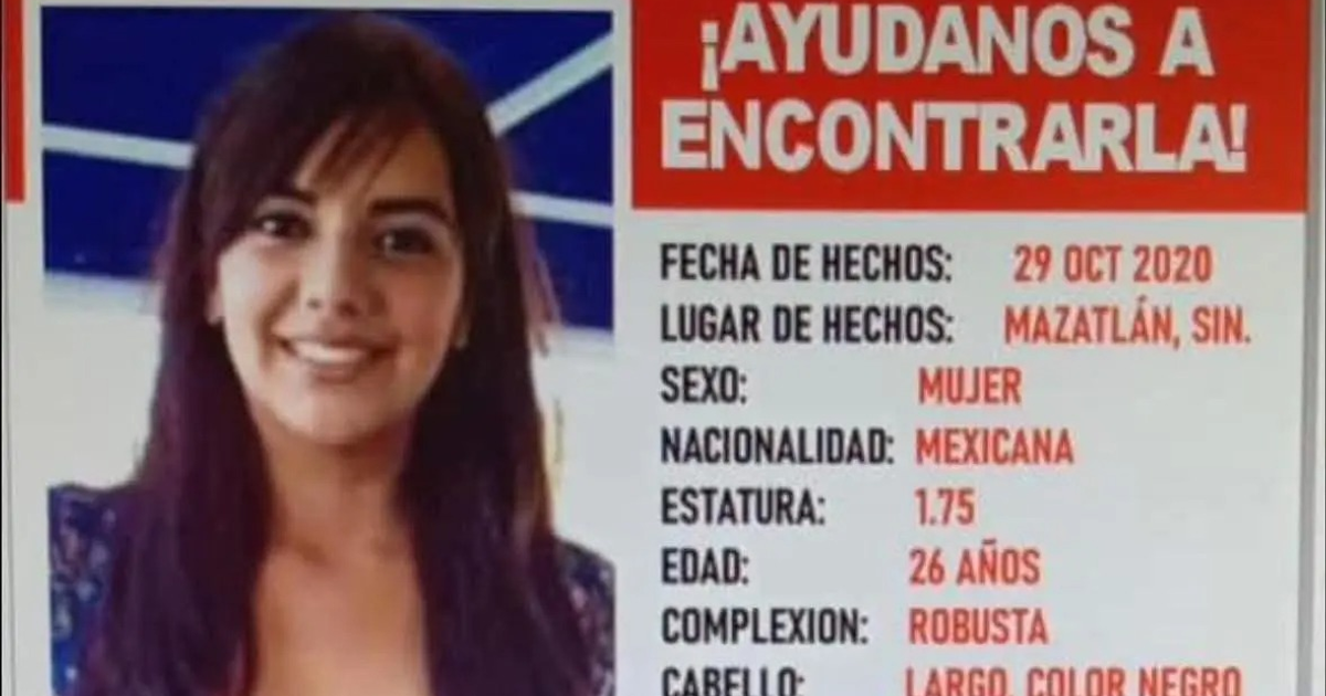 Aviso de búsqueda de Glorimar López García, desaparecida en Mazatlán el 29 de octubre de 2020.