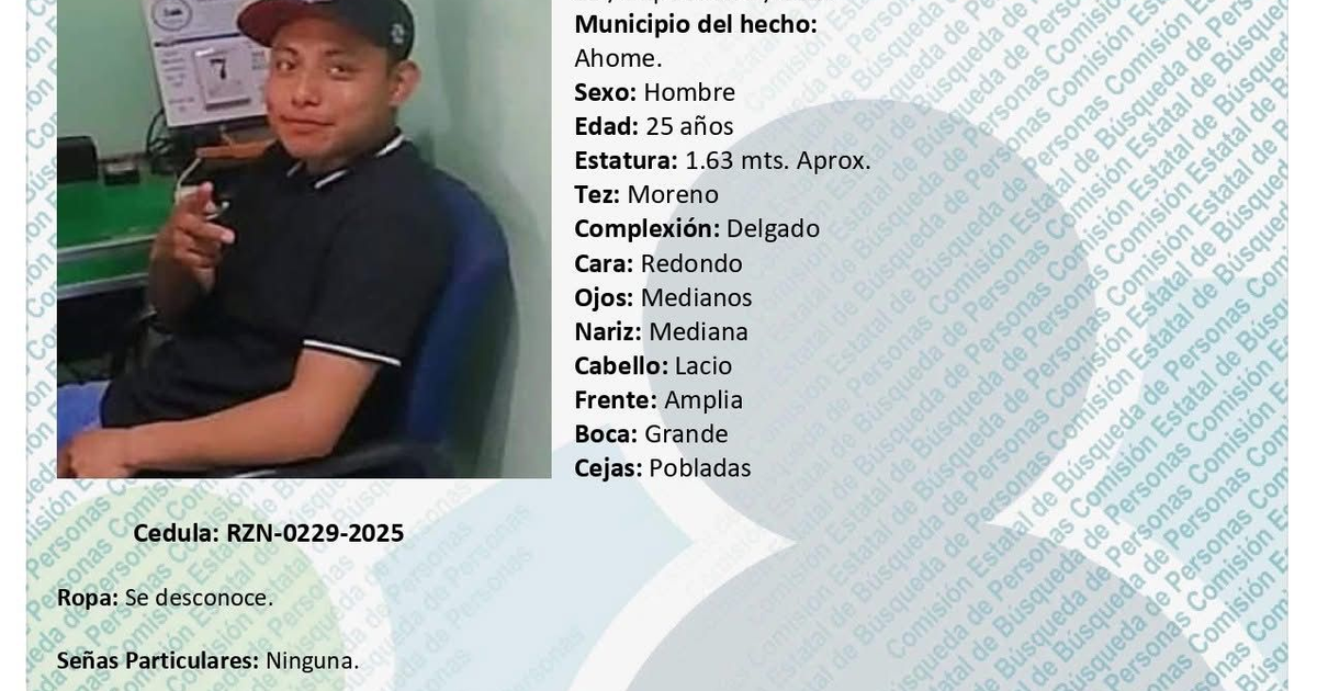 Ficha de búsqueda de Jesús Norberto Pimentel Pérez, desaparecido en Concordia, Sinaloa.