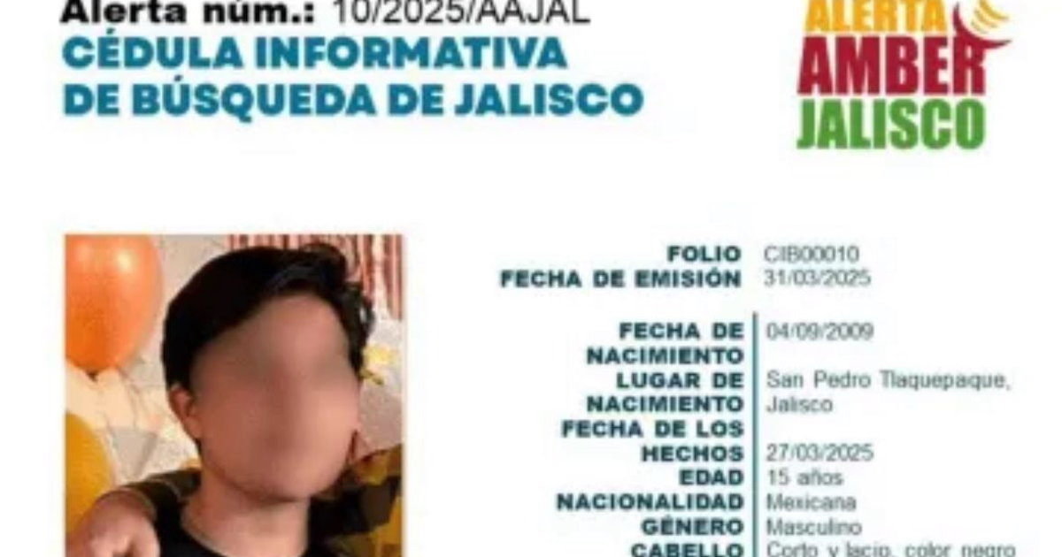 Cédula Informativa de Búsqueda de Jalisco para Edgar Axel Ríos Urzúa, Alerta Amber