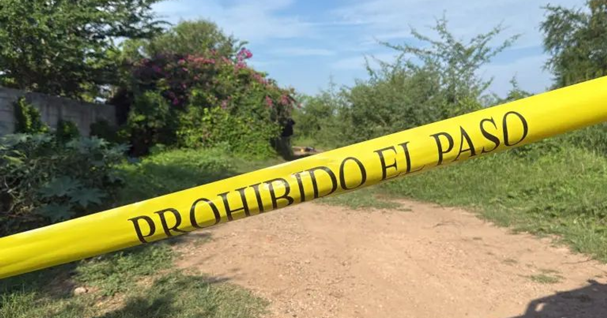 Cinta amarilla de 'PROHIBIDO EL PASO' en camino hacia área verde en Culiacán