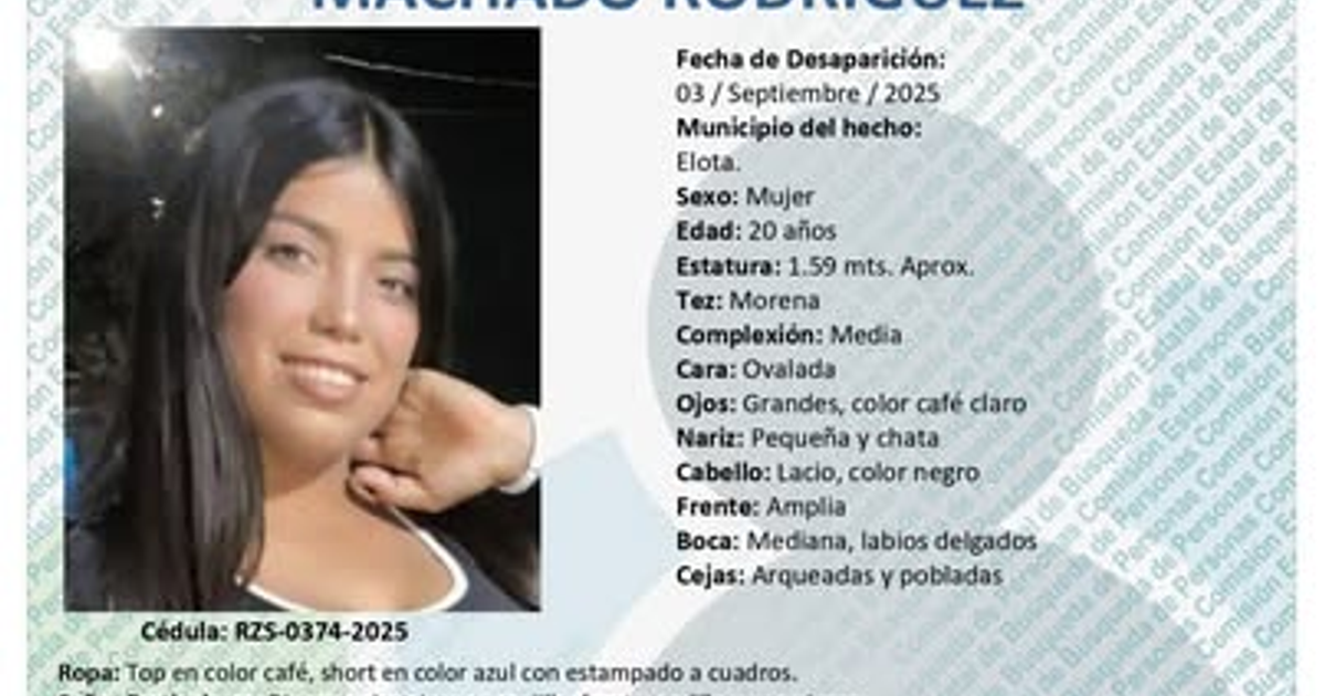 Cartel de búsqueda de Reyna Graciela Machado Rodríguez, desaparecida en Elota, Sinaloa.