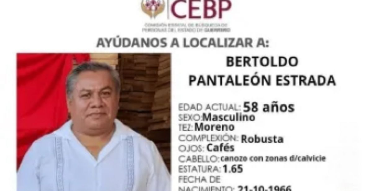 Cartel de búsqueda de Bertoldo Pantaleón Estrada, sacerdote desaparecido en Cocula, Guerrero.