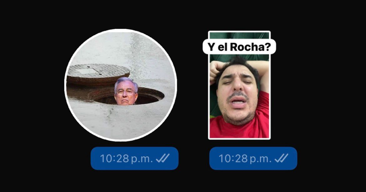 Meme humorístico con dos personajes y texto 'Y el Rocha?' en un chat.