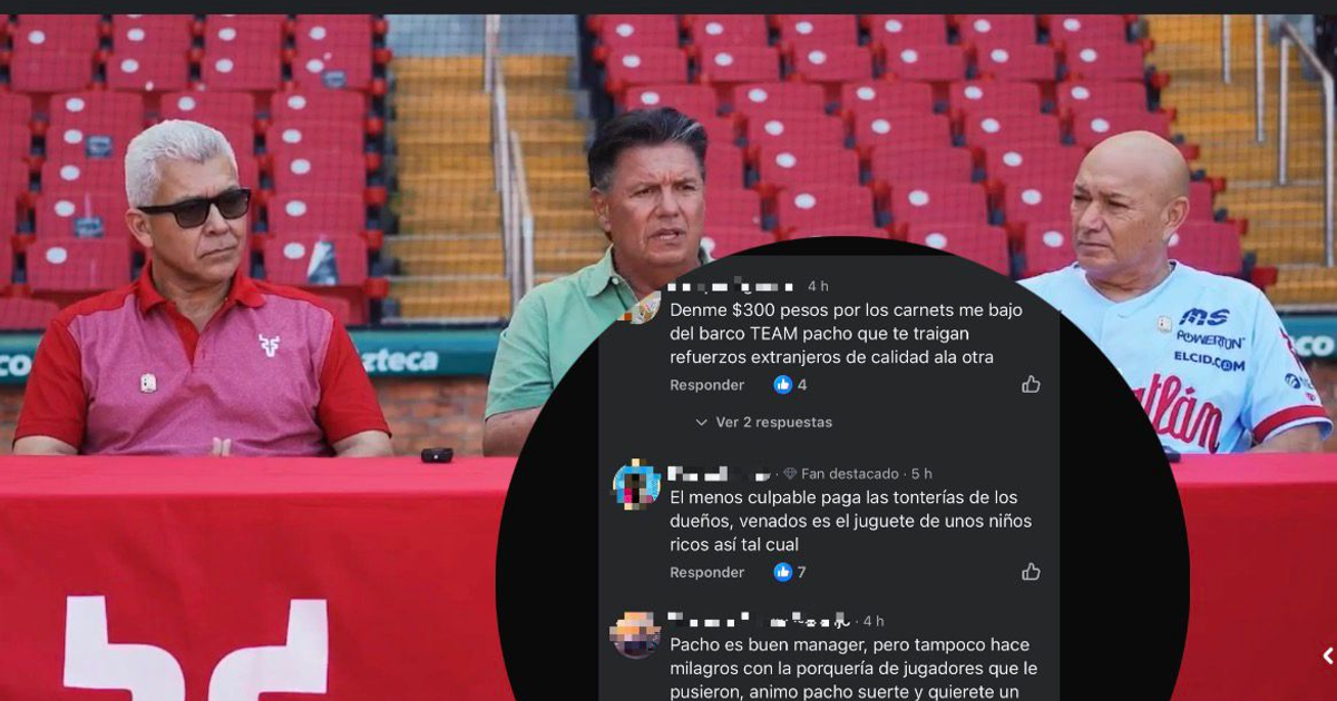 Tres personas discuten en un estadio vacío sobre la reestructura de los Venados de Mazatlán.