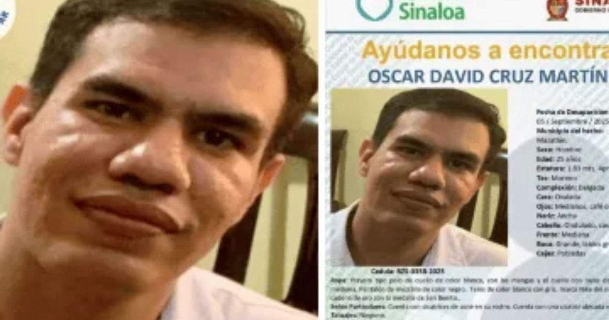 Ficha de búsqueda de Óscar David Cruz Martínez, desaparecido en Mazatlán.
