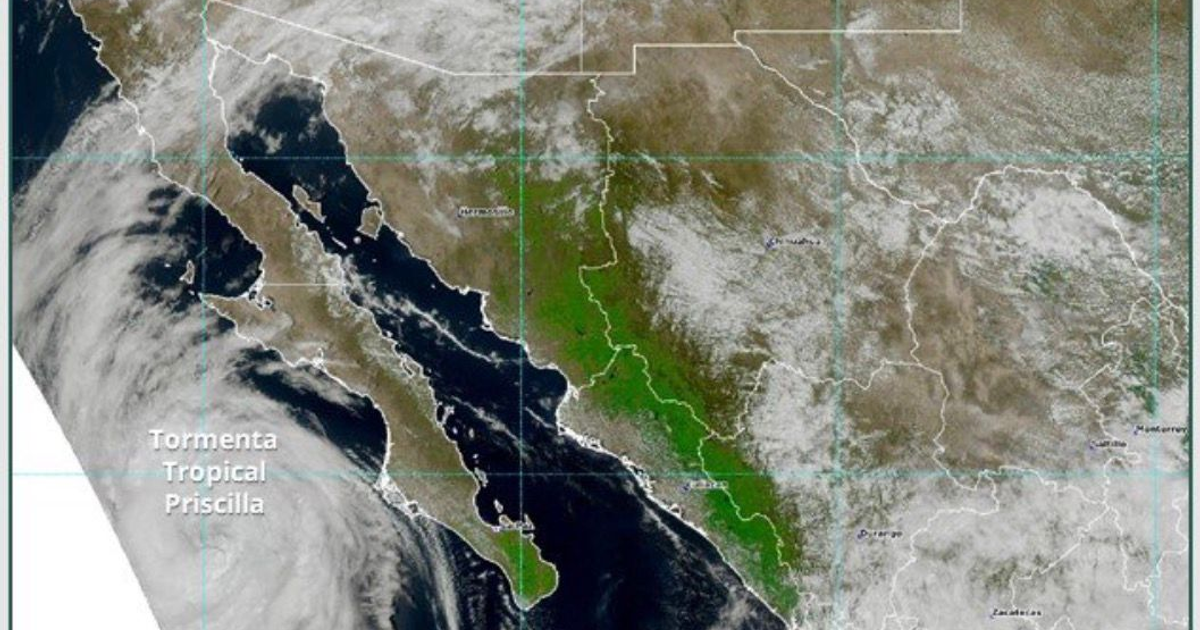 Vista satelital de la Tormenta Tropical Priscilla en Baja California