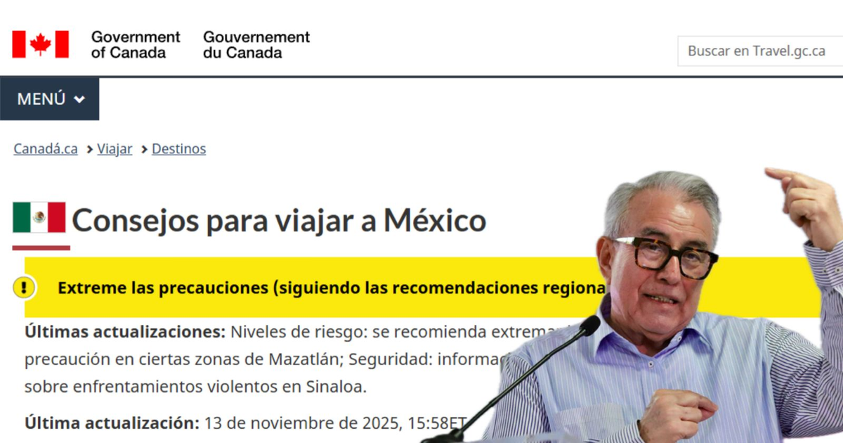 Sitio web del gobierno de Canadá con alerta de viaje para Mazatlán, México, destacando precauciones y excepciones.