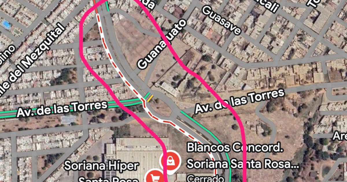 Mapa de Mazatlán con ubicación del volcamiento en Avenida Santa Rosa y cierre vial.