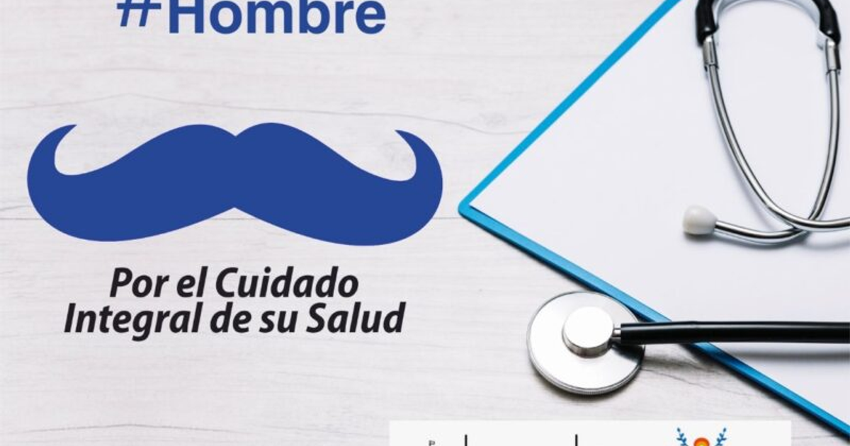 Imagen de campaña de salud masculina con bigote azul y estetoscopio