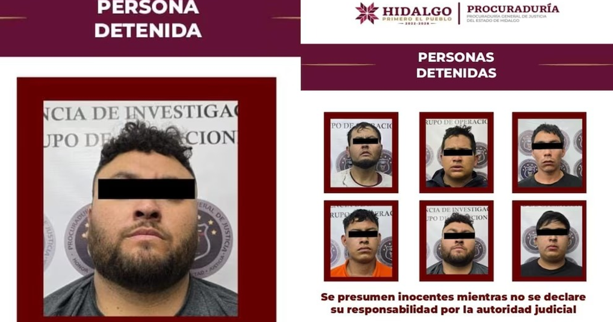 Fotografías de personas detenidas en Atitalaquia, Hidalgo, con rostros censurados y detalles del operativo policial.