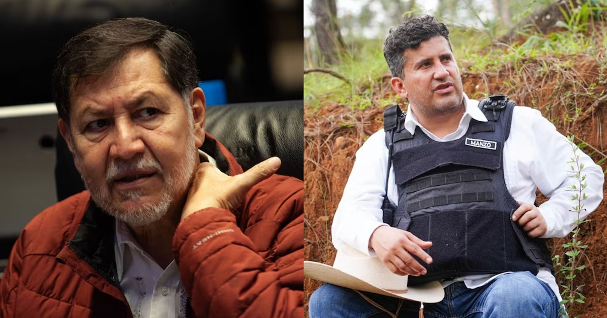 Dos hombres sentados: uno con chaqueta roja y otro en chaleco negro, relacionados con el caso de Carlos Manzo.