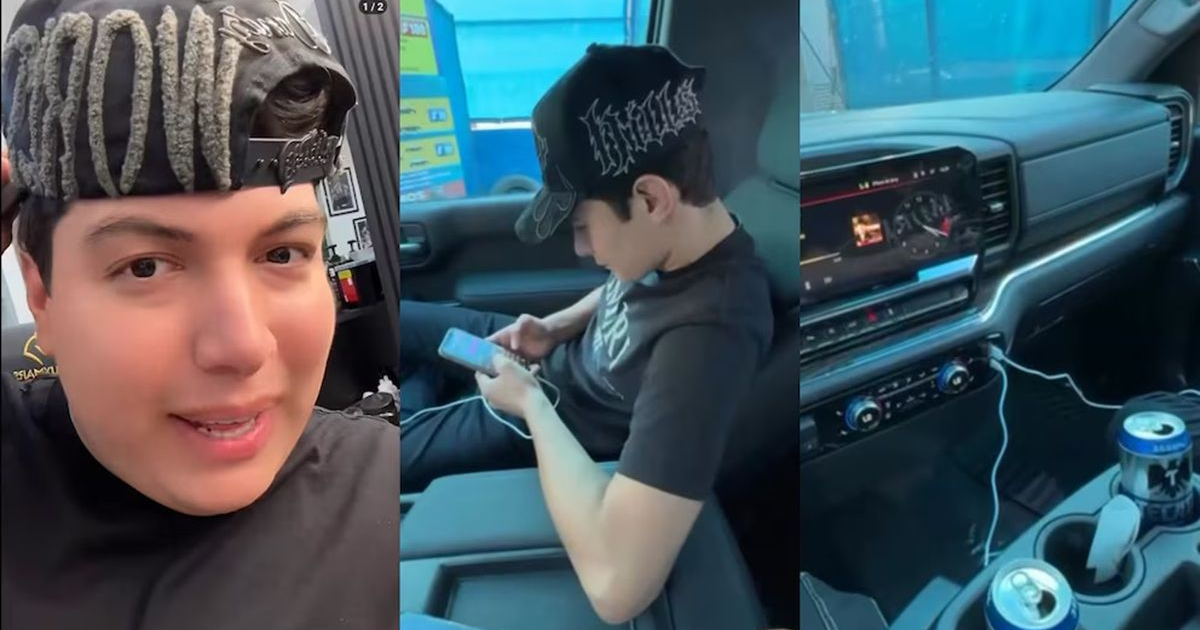 Hombre sonriendo, joven con móvil y consola de automóvil en imagen relacionada con incidente en Culiacán.