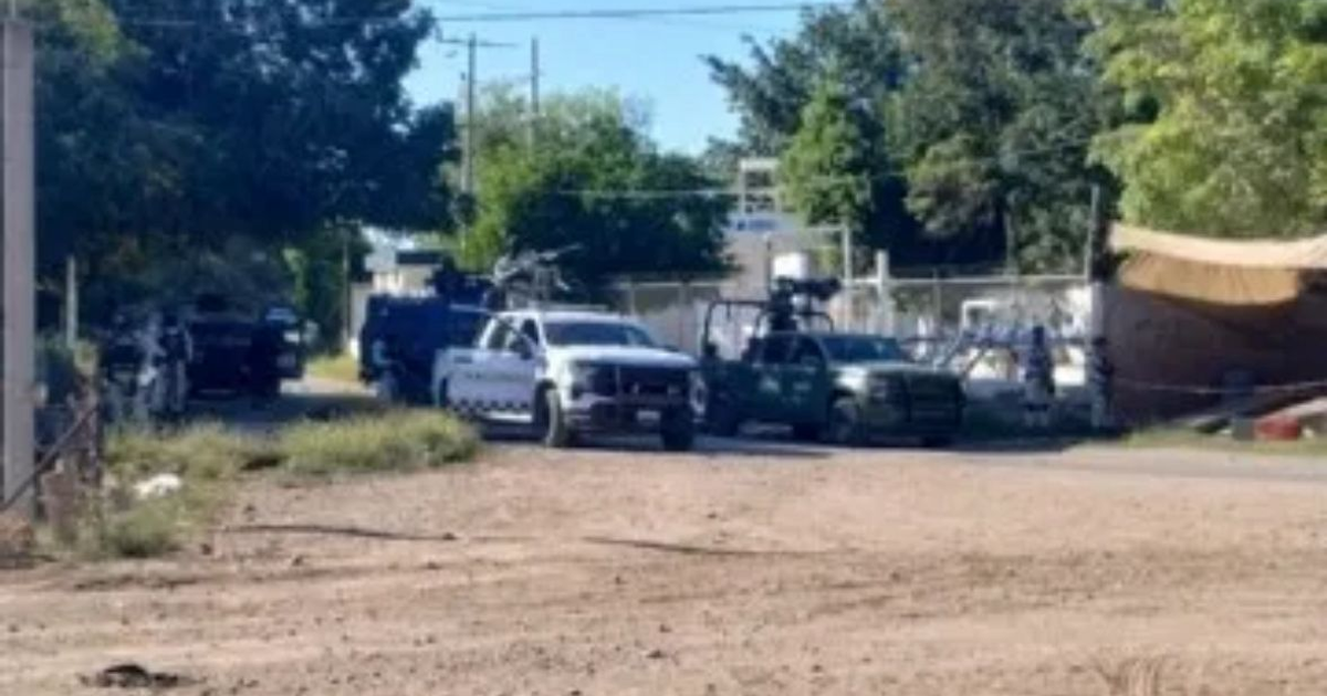 Vehículos de seguridad en operativo rural en La Brecha, Guasave, tras enfrentamiento con grupo armado.