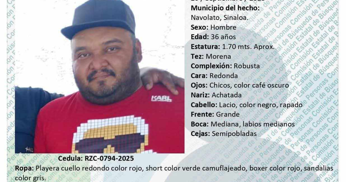 Ficha de búsqueda de Jesús Ramón Rodríguez Gálvez, desaparecido en Navolato, Sinaloa