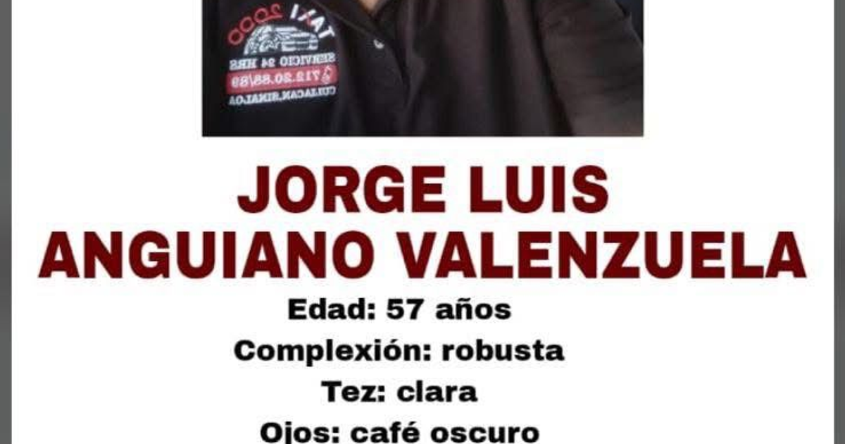 Ficha de identificación de Jorge Luis Anguiano Valenzuela, taxista desaparecido en Aguaruto, Sinaloa.