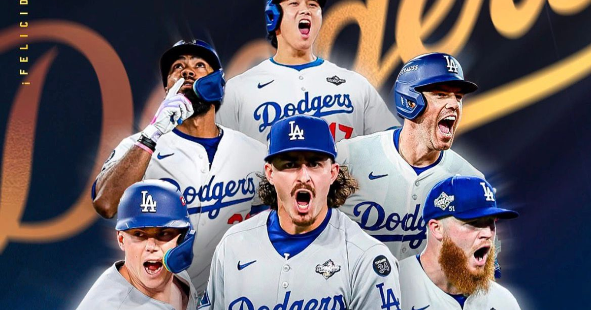 Jugadores de los Dodgers celebrando la victoria en la Serie Mundial 2025