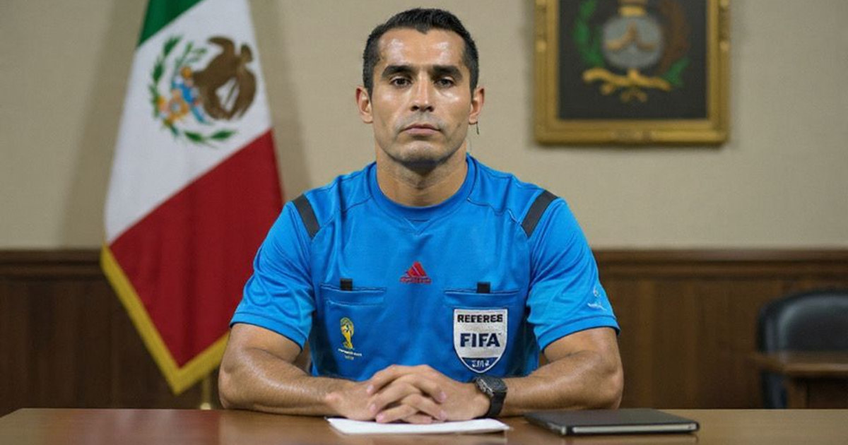 Marco Antonio Rodríguez, exárbitro de FIFA, en su oficina con bandera de México al fondo