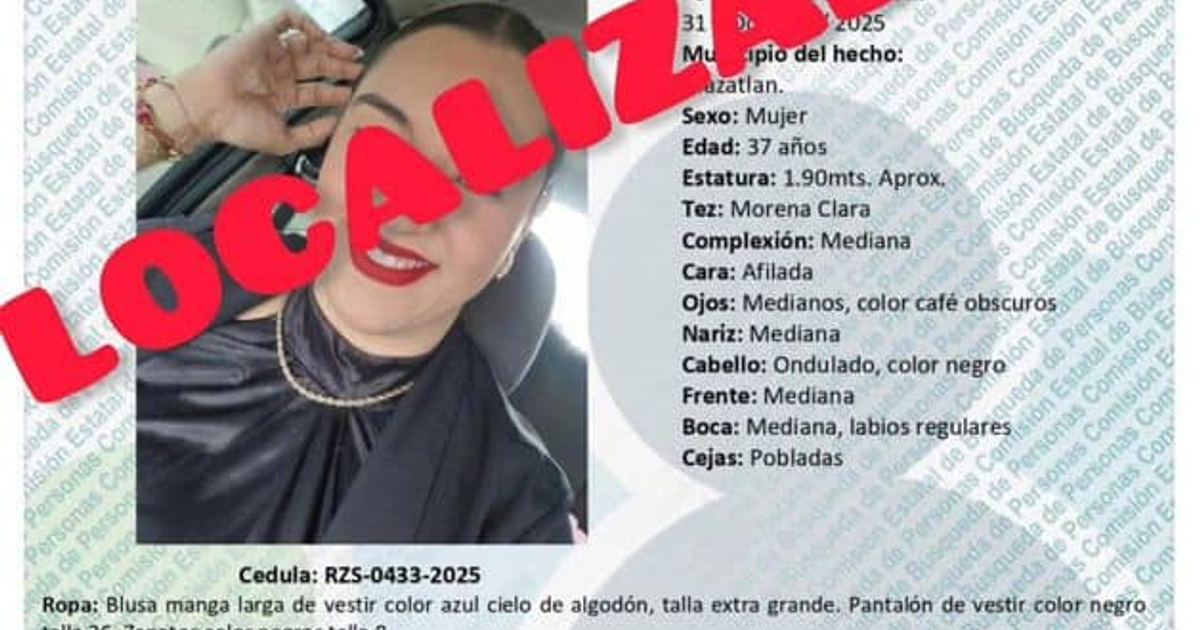 Ficha de búsqueda de Matilde Elizabeth López Moreno con marcado 'LOCALIZADA'.