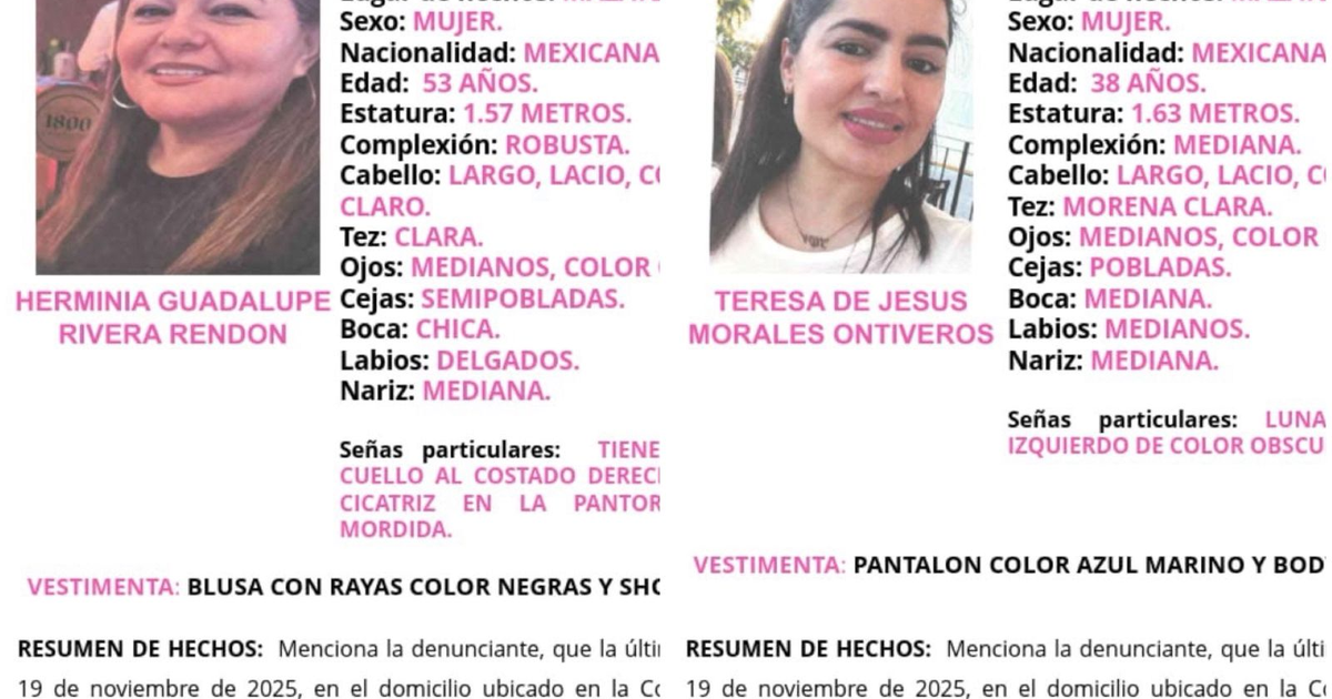 Petición de ayuda para localizar a Teresa y Herminia desaparecidas en Mazatlán
