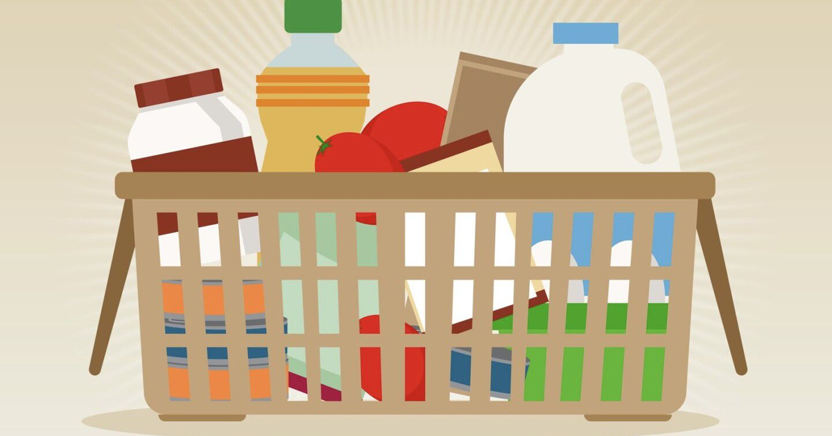 Cesta de compras con productos variados, representando la canasta básica del Pacic 2025.