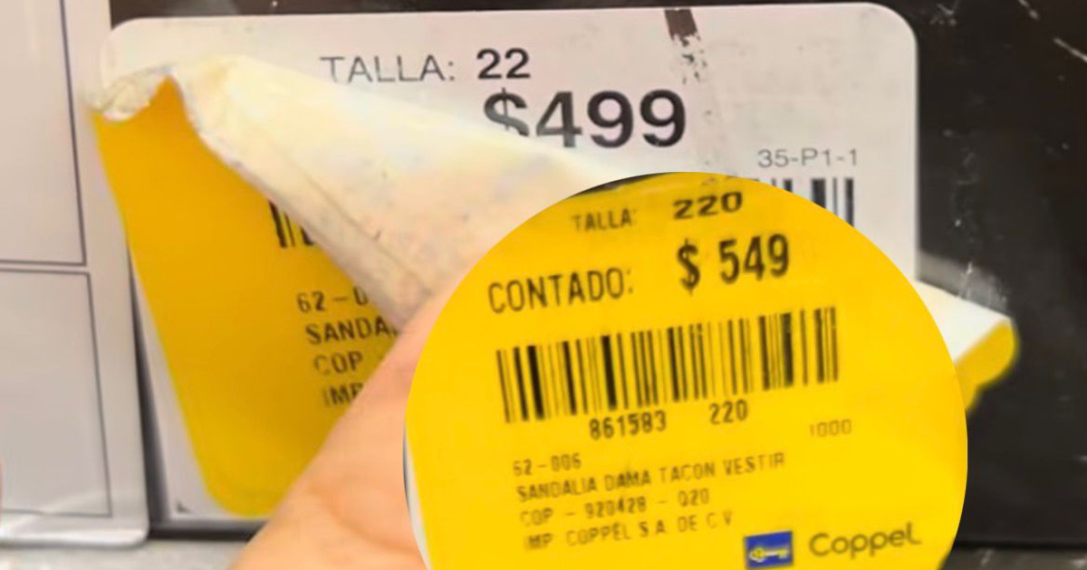 Etiqueta de precio en Coppel con supuesta oferta durante el Buen Fin 2025