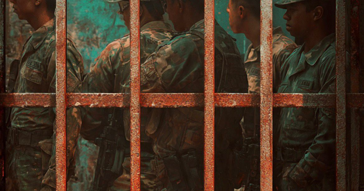 Soldados de perfil en un entorno de rejas durante un operativo militar en Badiraguato, Sinaloa.