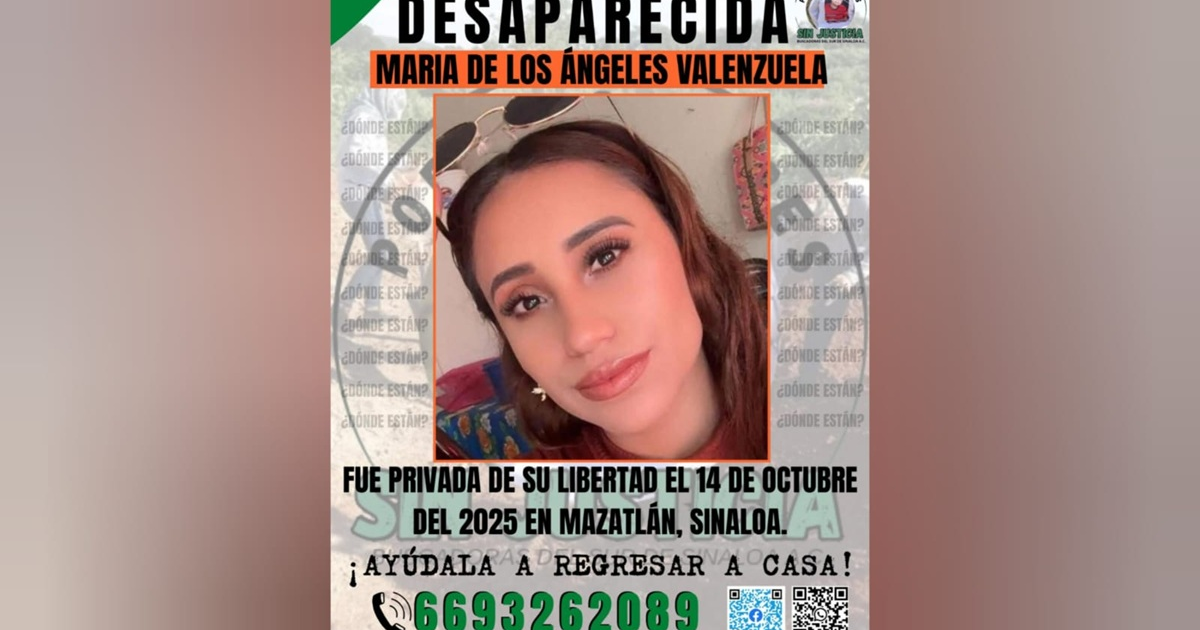 Cartel de búsqueda de María de los Ángeles Valenzuela, desaparecida en Mazatlán, Sinaloa.