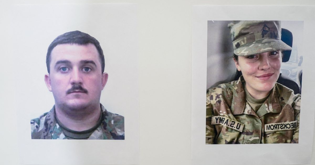 Fotografías de Sarah Beckstrom y Andrew Wolfe en uniformes militares, víctimas de un tiroteo en Washington, D.C.