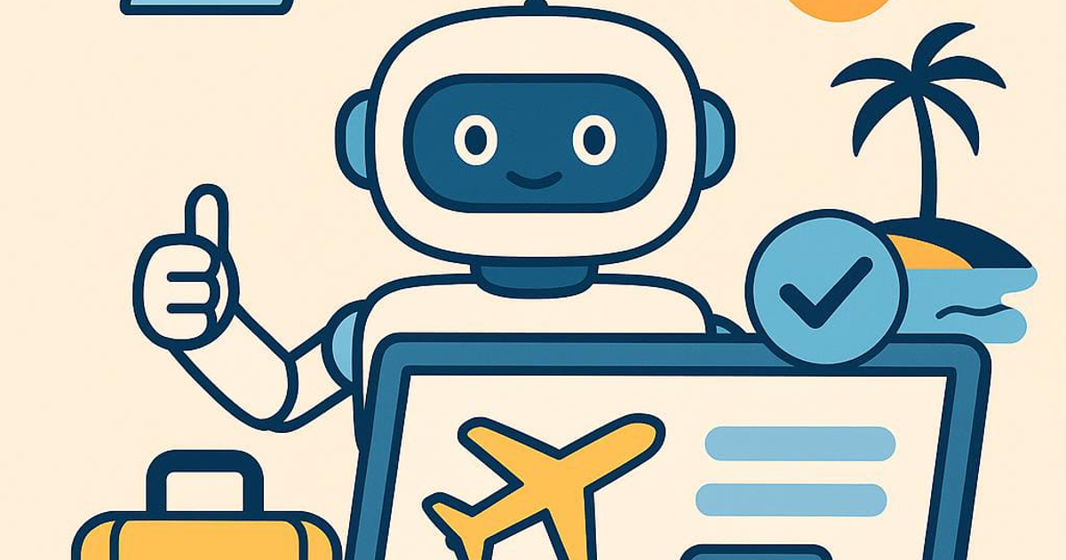 Robot amigable con pulgar arriba, asociado a IA y viajes