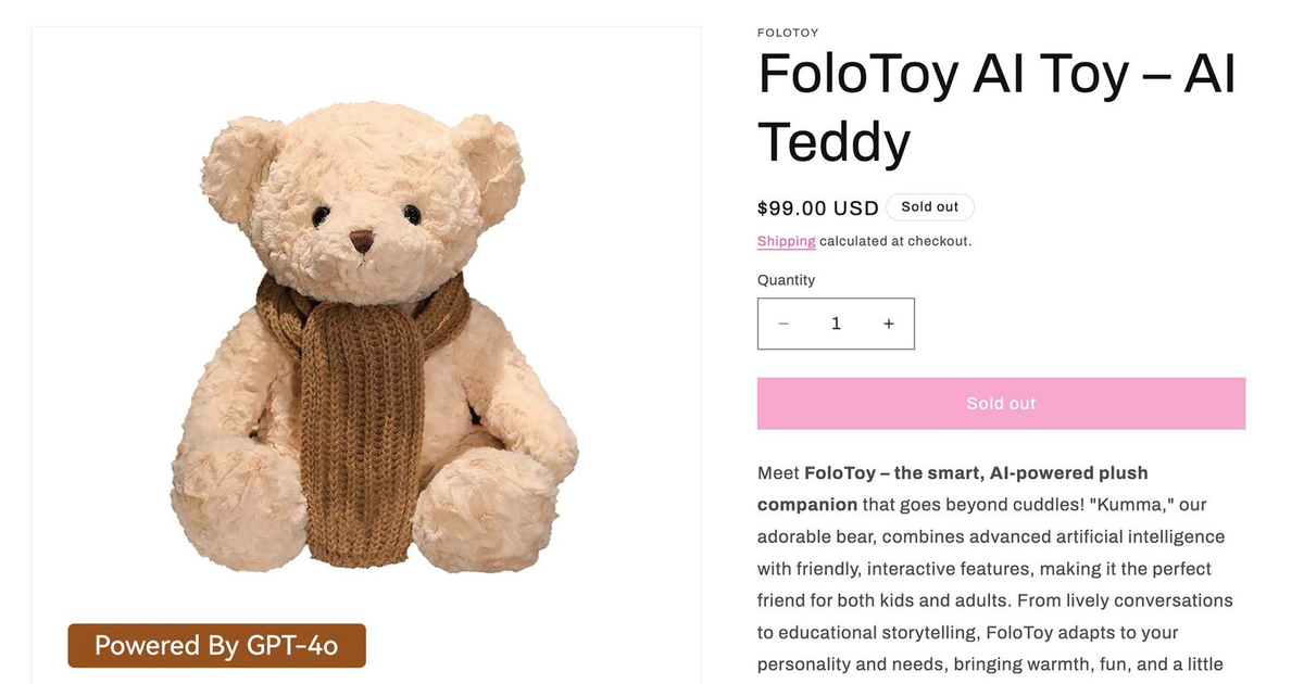 FoloToy AI Toy – AI Teddy con bufanda marrón, agotado por contenido inapropiado