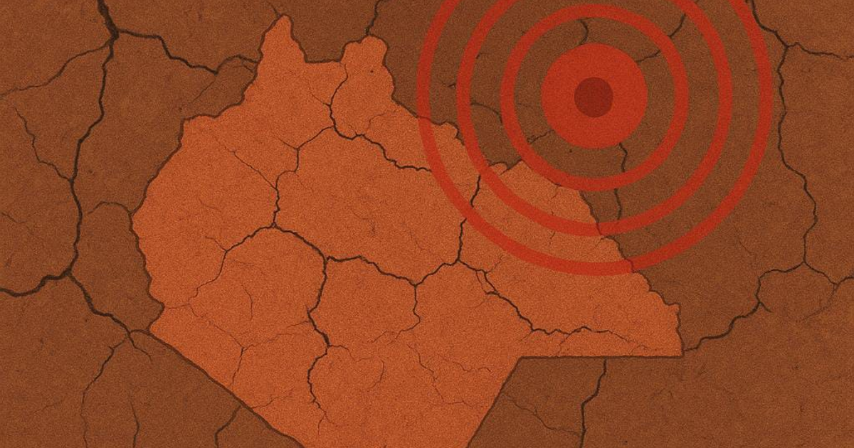 Mapa estilizado del sismo en Motozintla, Chiapas, mostrando el epicentro en círculos concéntricos rojos.