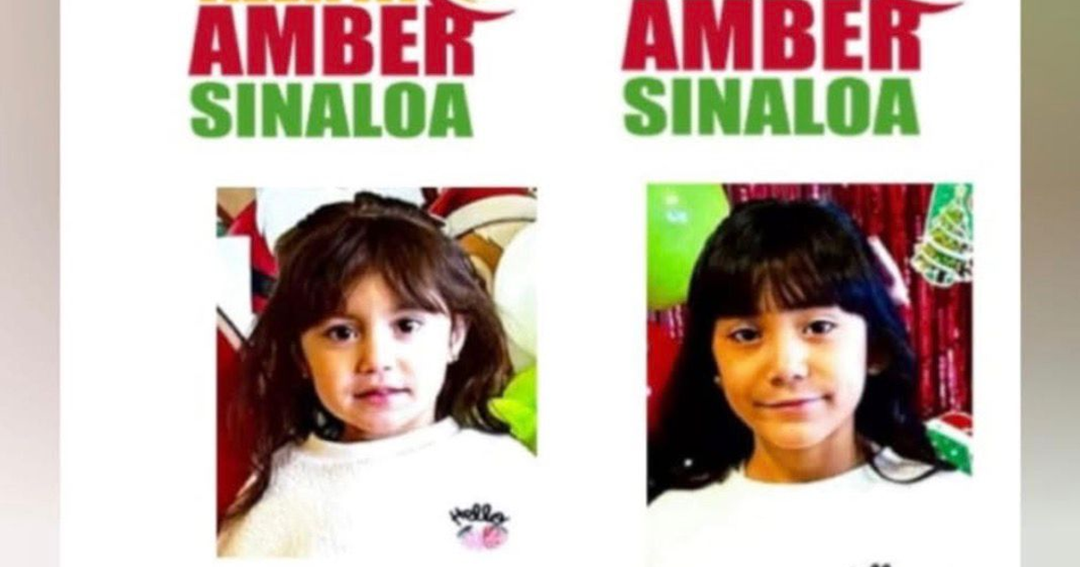 Cartel de Alerta AMBER en Sinaloa con fotos de hermanas desaparecidas María Roberta y Mia Isabella Balcázar.