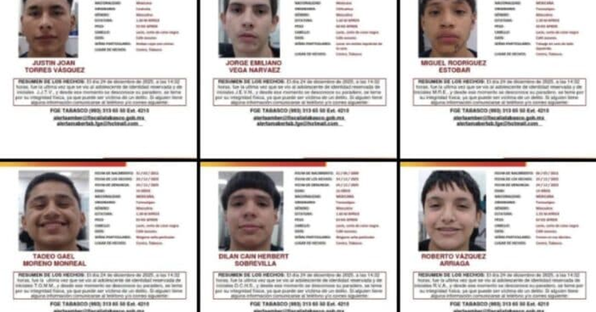 Fichas de adolescentes desaparecidos en Villahermosa activando Alerta Amber 2025