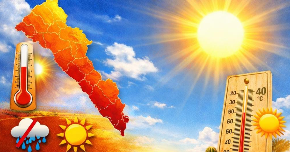 Mapa climático de Sinaloa, mostrando temperaturas elevadas con sol y termómetro indicando hasta 40 °C.
