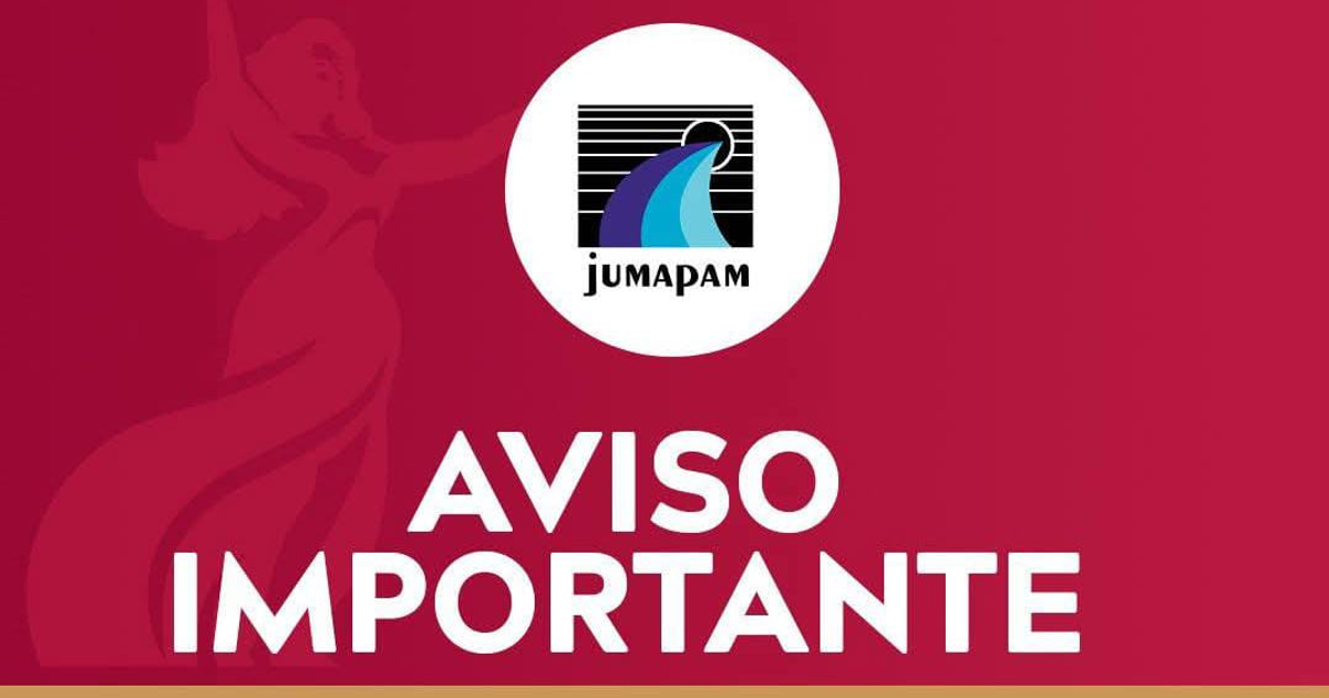 Aviso de corte de agua programado el 29 de diciembre por Jumapam, con fondo rojo y logotipo superior.