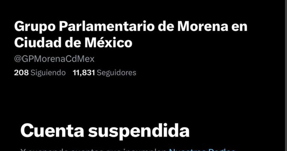 Captura de pantalla de la cuenta suspendida de Twitter del grupo parlamentario de Morena en CDMX.