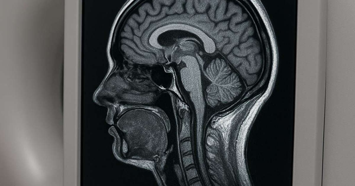 Resonancia magnética lateral del cerebro mostrando detalles anatómicos y fases de desarrollo hasta los 32 años.