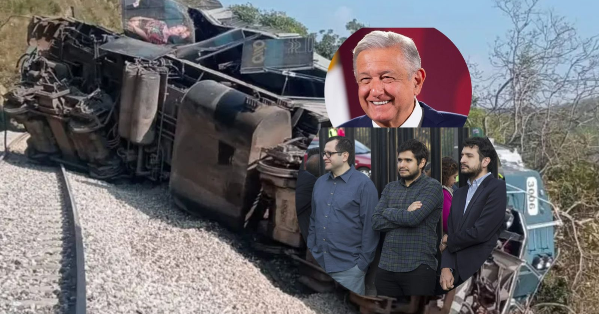 Tren descarrilado en Nizanda, personas observando el sitio del accidente ferroviario